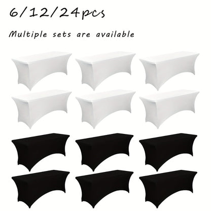 6 Foot Stretch Tablecloth 6/12/24 Pack - Rectangular Spandex Table Cover for Weddings, Trade Shows & Events