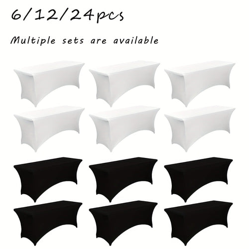 6 Foot Stretch Tablecloth 6/12/24 Pack - Rectangular Spandex Table Cover for Weddings, Trade Shows & Events
