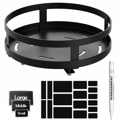 Lazy Susan Turntable Organizer Metal Rotating Spice Rack 1 2 3 Tier for Cabinet Kitchen Countertop Pantry Bathroom – Spinning Storage Rack with Suction Cup Feet & Labels