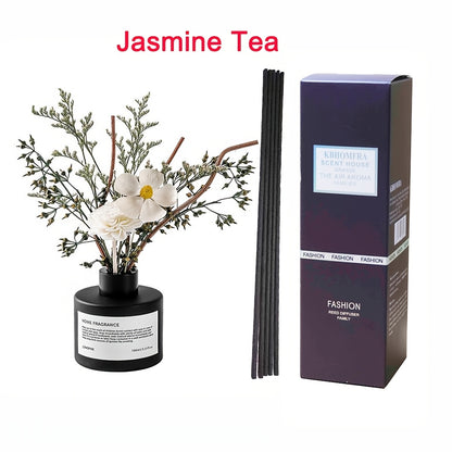 Reed Diffuser with Real Flowers & Essential Oil - Long-Lasting Home Fragrance Scent Sticks for Bedroom Bathroom Living Room, Jasmine Gardenia Sandalwood Citrus