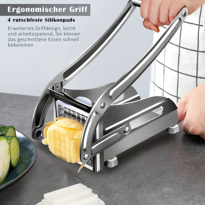 French Fry Cutter – Stainless Steel Vegetable & Potato Slicer, Multi-Function Food Chopper for Potato, Carrot, Cucumber & Onion, with Storage Box