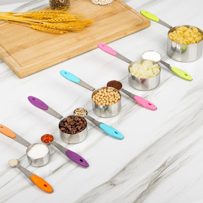 Stainless Steel Measuring Cups and Spoons Set 5pcs with Silicone Handle - Baking & Cooking Kitchen Measurement Tools