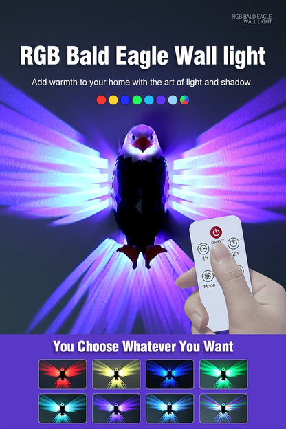 Eagle LED Wall Lamp – Colorful Ambient Night Light with Motion Sensor, Rechargeable Battery, Remote Control & Magnetic Wall Mount for Bedroom Living Room Corridor Hallway Decor (Black)