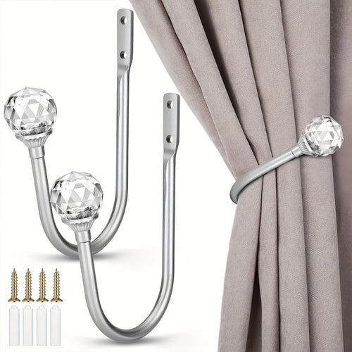 Crystal Curtain Holdbacks Wall Mounted 2-Pack Heavy Duty Metal Drapery Tieback Hooks Home Office Decor