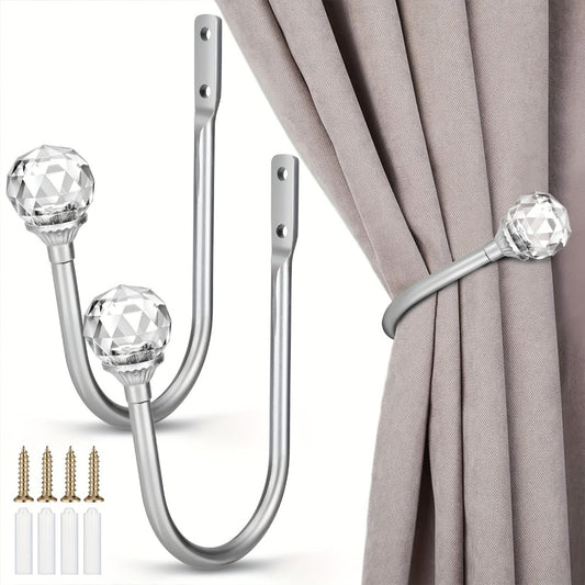 Crystal Curtain Holdbacks Wall Mounted 2-Pack Heavy Duty Metal Drapery Tieback Hooks Home Office Decor