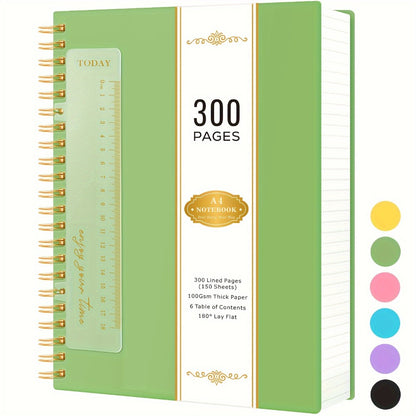 Large Spiral Notebook 300 Pages Hardcover – 8.5x11 A4 College Ruled 100GSM Lined Paper PVC Waterproof Cover for Work School Travel Women Men Purple Pink Blue Black Yellow Green