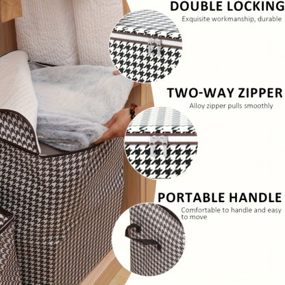 4pcs Large Storage Box Set with Lid & Handle – Black White Checkered, Stackable, Thickened Lining, Double Zipper, Under-Bed & Moving Organizer