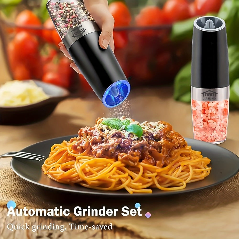 Electric Salt and Pepper Grinder Set 2PCS – Battery-Powered, LED Light, One-Handed Automatic Operation, Adjustable Coarseness