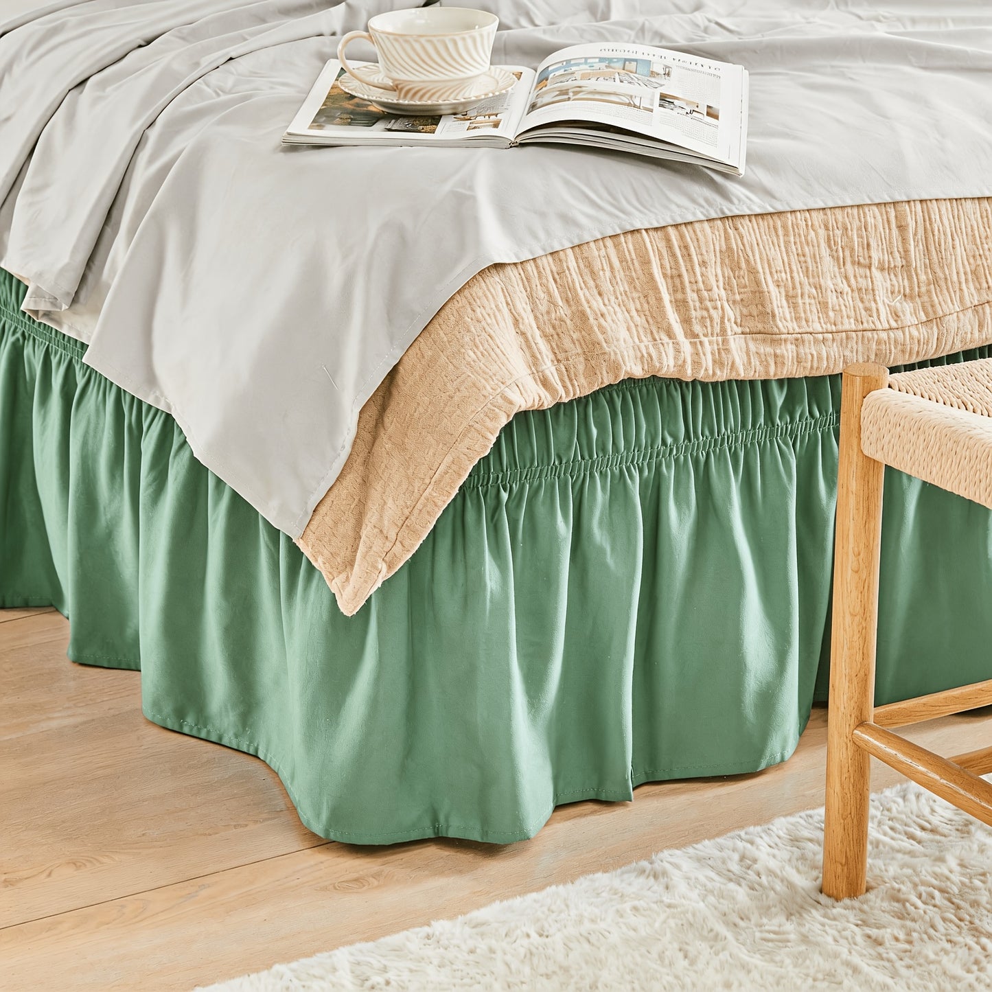 Ruffled Bed Skirt with Adjustable Elastic - Twin Full Queen King, 15-Inch Drop, Machine Washable, 30 Colors
