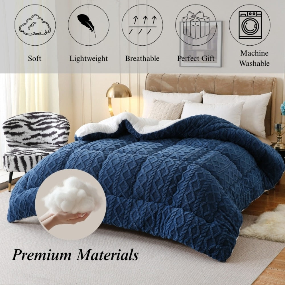 Plush Taffeta Comforter Extra Thick 400-450GSM | Double-Sided Soft Heavy Duty Warm Comforter for Autumn Winter Twin XL Full Queen King Grey Blue Pink Beige