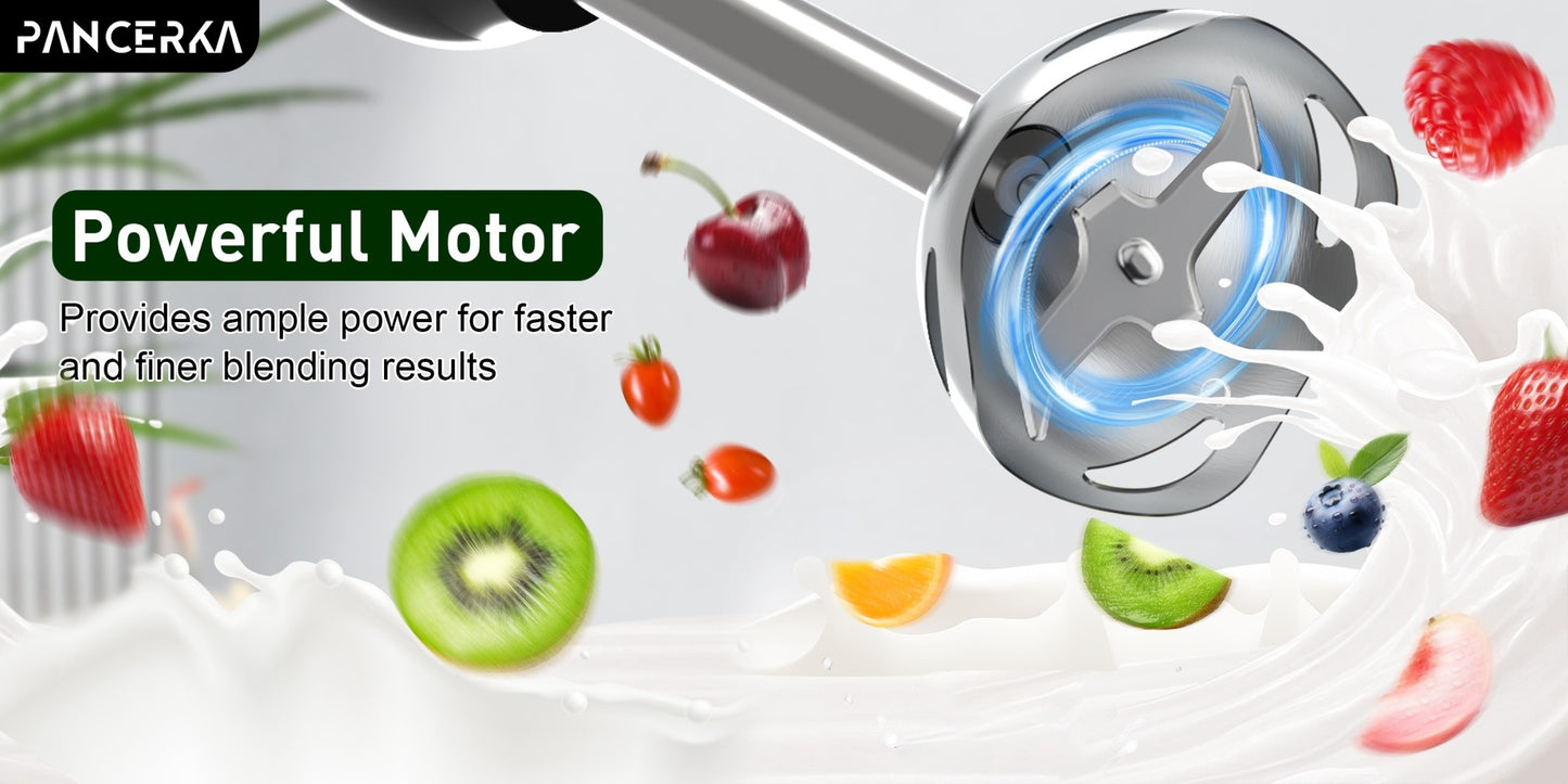 Immersion Blender 8-in-1 Electric Hand Blender with Turbo Mode & Detachable Base – 304 Stainless Steel Handheld Blender with Whisk Milk Frother Attachments for Smoothies Soups Baby Food Puree