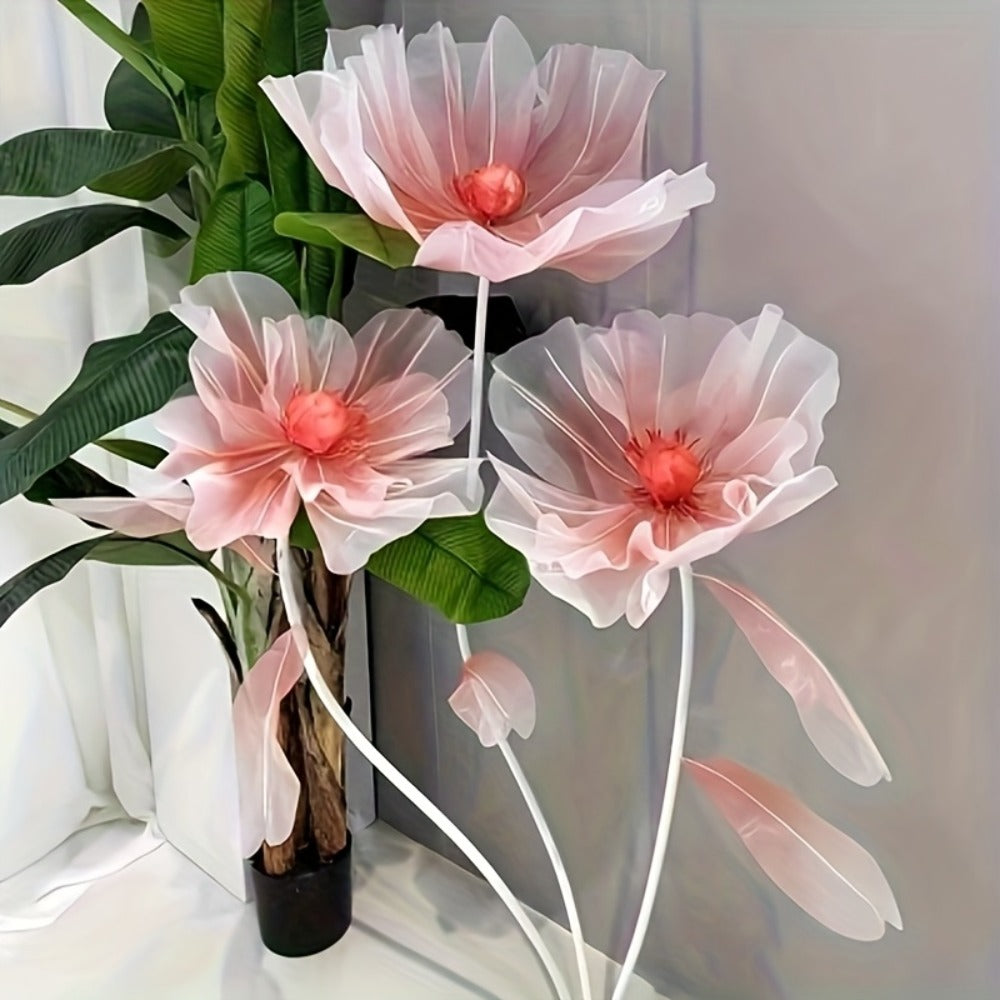 Artificial Silk Peony Flowers Giant Set of 3 Large Fake Flowers with Base & Branches for Wedding, Birthday Party, Home Decor & Window Display – 8 Colors