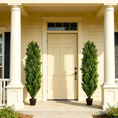 Artificial Cedar Topiary Trees 2 Pack UV Resistant Faux Greenery for Indoor Outdoor Patio Garden Office Entryway Decor 4FT 5FT 6FT