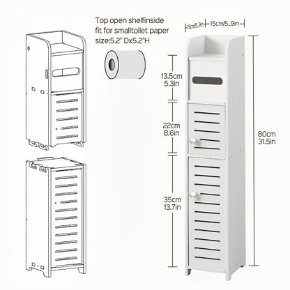 Slim Bathroom Storage Cabinet – PVC Toilet Paper Holder & Organizer for Small Spaces, Easy Assembly, Multi-Room Use, Bedroom & Living Room