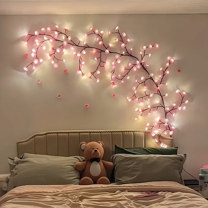 Cherry Blossom Tree Light 48 LED Artificial Flower Branch Lamp Bedroom Wall Decor Atmosphere Night Light for Wedding Party Restaurant Prom Christmas Home Holiday Novelty Lighting 62.99 inch