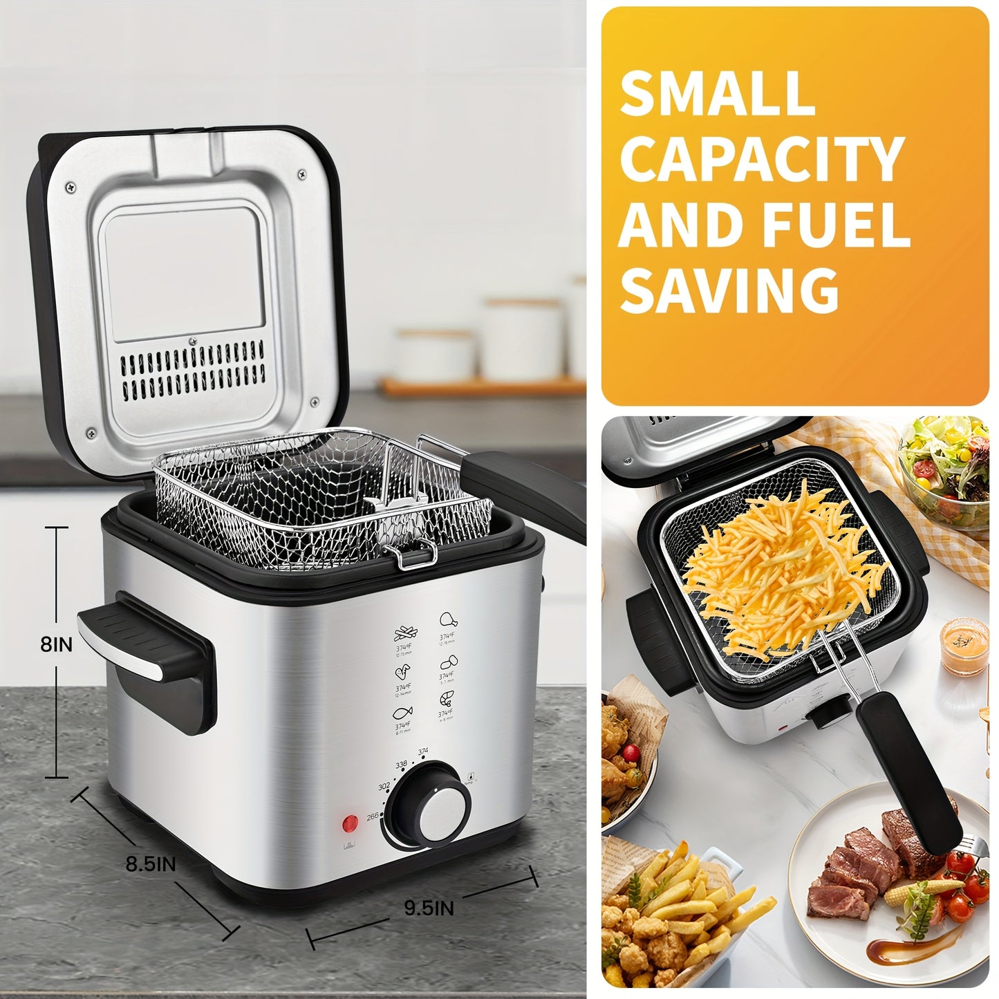 Electric Deep Fryer Stainless Steel Basket 1.5L to 6L – Adjustable Temperature Foldable Handle Transparent Window Anti-Splash Lid | Dishwasher Safe Easy Clean | Home Family Dinner Party Kitchen