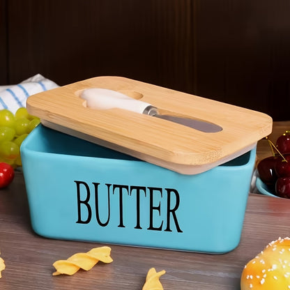 Ceramic Butter Dish with Lid and Knife – Large Countertop Butter Keeper, Airtight Seal, Easy-Clean Design, Multiple Colors – Kitchen Gift for Butter Lovers