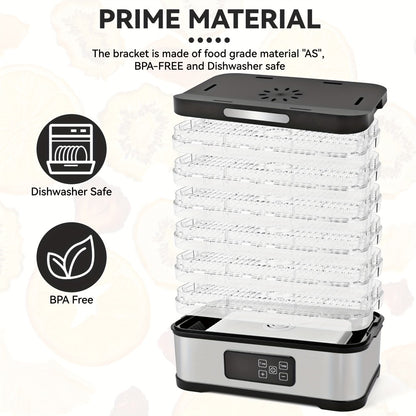 Food Dehydrator Machine 5-Tray with Digital Thermostat & Timer | Stainless Steel | Jerky Fruits Herbs Veggies Yogurt Pet Treats | Ultra-Quiet Energy-Saving | Home Kitchen RV Camping Dehydrator