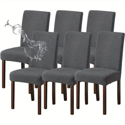 Dining Chair Covers Set of 4 6 Waterproof Stretch Parson Chair Slipcovers - Polar Fleece Jacquard Elastic Band Fit Kitchen Dining Room Chair Protector, 7 Colors, Beige Black Khaki Burgundy Gray