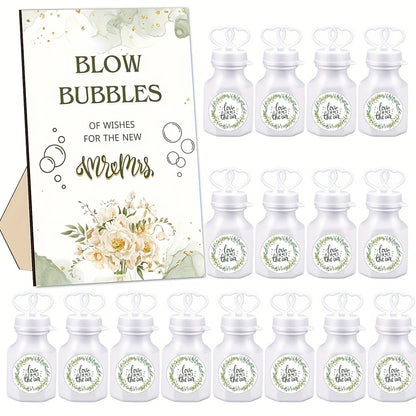 Wedding Bubble Bottle Party Favor Set 50 Mini Bottles with Wooden Sign & Stickers – Liquid-Free for Weddings Birthdays Showers