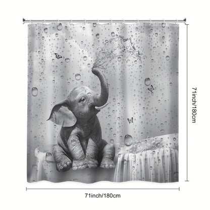 Shower Curtain Set Funny Elephant Bathroom Decor with Hooks Anti-Slip Floor Mat Toilet U-Shaped Mat African Wildlife Bath Decor Gray