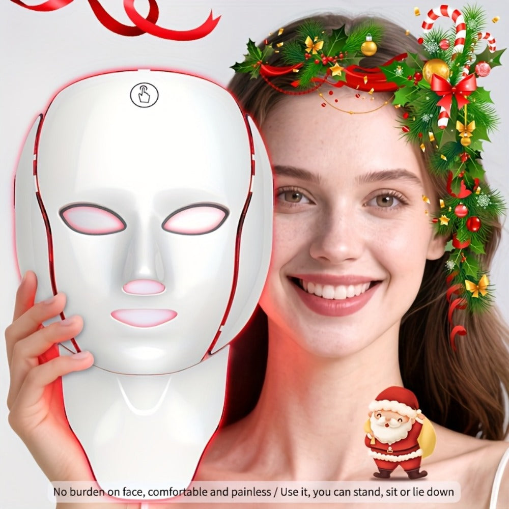 LED Light Therapy Facial Mask 7-Color USB Rechargeable – Face Neck Anti-Aging Acne Rejuvenation Skincare Device, Beauty Instrument Gift for Women, Valentine's Day Mother's Day Birthday
