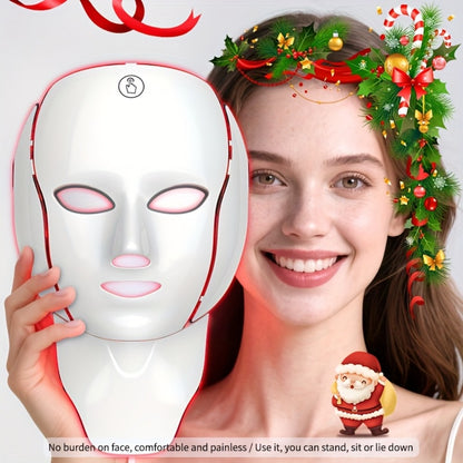 LED Light Therapy Facial Mask 7-Color USB Rechargeable – Face Neck Anti-Aging Acne Rejuvenation Skincare Device, Beauty Instrument Gift for Women, Valentine's Day Mother's Day Birthday