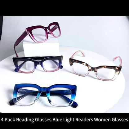 Reading Glasses Blue Light Blocking for Women 4 Pack – Cat Eye Frames with Metal Spring Hinges, Multicolor Floral Gradient Computer Eyeglasses