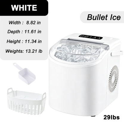 Ice Maker with Basket & Scoop – 26 Lbs/Day Countertop Bullet Ice Machine, 9 Cubes in 6 Mins, Self-Cleaning, 5 Colors Pink White Green Silver Black, for Home, Kitchen, Office, Bar, RV & Camping