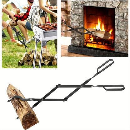 Fireplace Tongs 26 Inch Heavy Duty Wrought Iron Log Tongs, Foldable Firewood Tongs with Stainless Steel Tip, Fire Pit Tongs for Campfire, Stove, BBQ, Indoor and Outdoor Fire Pit Accessories