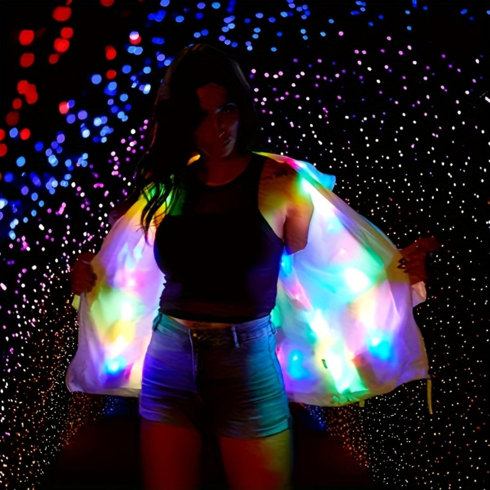LED Light Up Party Jacket for Adults – Glowing Rave Costume Unisex Luminous Coat for Halloween, Christmas, Dance Parties & Festivals, Battery Powered, Washable Polyester, Sizes S-XXL