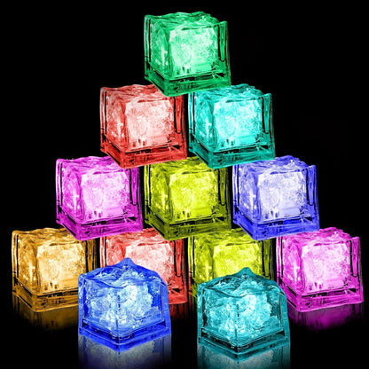 LED Ice Cube Lights Reusable Mixed Color, Flashing Sensory Light-Up Ice Cubes for Bar, Party & Wedding Decoration — Bulk Set of 24 or 48 | Eco-Friendly Promotional Event Lights