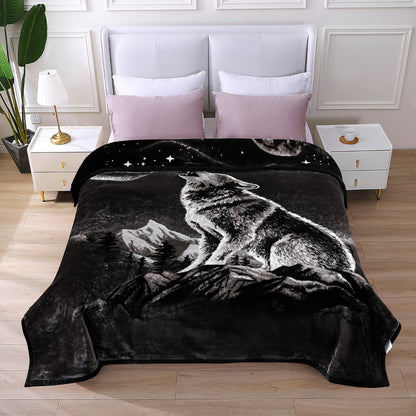 Reversible Plush Blanket 2-Ply 520GSM Milk Velvet - Soft Warm Queen King Size Blanket with Vibrant Animal & Floral Designs, All-Season Bed Couch Throw
