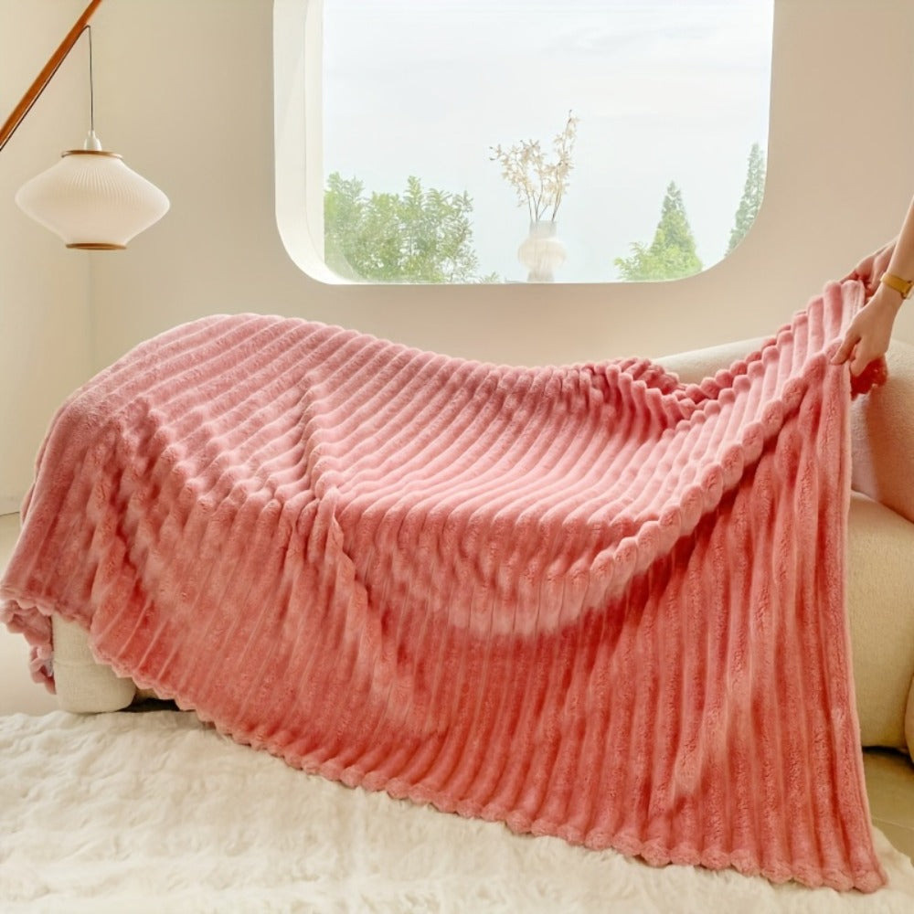 Reversible Faux Rabbit Hair Blanket – Thickened Soft Thermal Throw for Bed, Nap, Office & Camping, All Season, 4 Colors, 5 Sizes