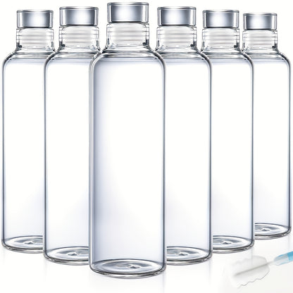 Borosilicate Glass Water Bottle Set of 6 with Lid Sleeve and Cleaning Brush – 18oz Reusable Juice Bottles | Non-Slip Sports Drinking Vessels for Home Office Gym Travel
