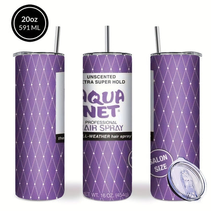 80s Retro Insulated Tumbler 20oz Stainless Steel - Vintage Nostalgia Travel Mug with Lid & Straw Purple Blue Graphic Gift for 80s Lovers Cosmetologists Mom Christmas