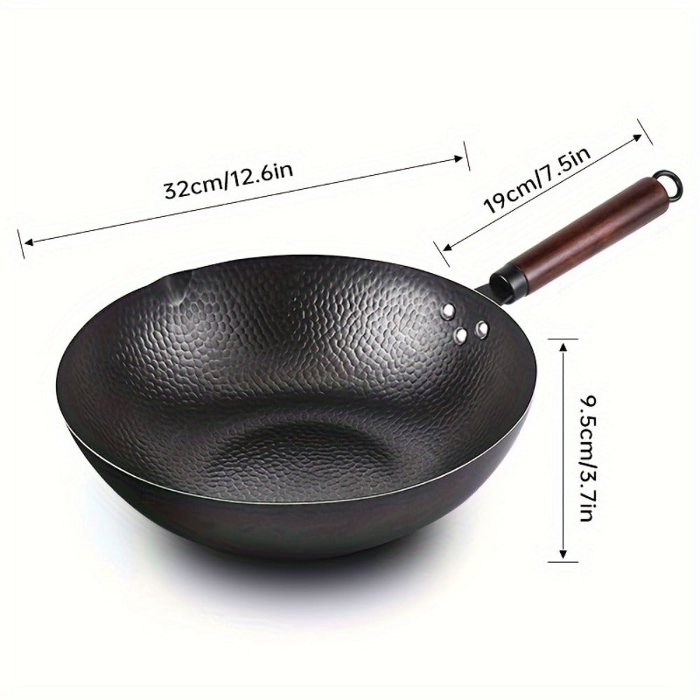Carbon Steel Wok Pan 12.6 Inch with Lid & 10 Accessories – Uncoated Chinese Stir Fry Wok, Flat Bottom for Electric Induction Gas Stoves, 11-Piece Cookware Set