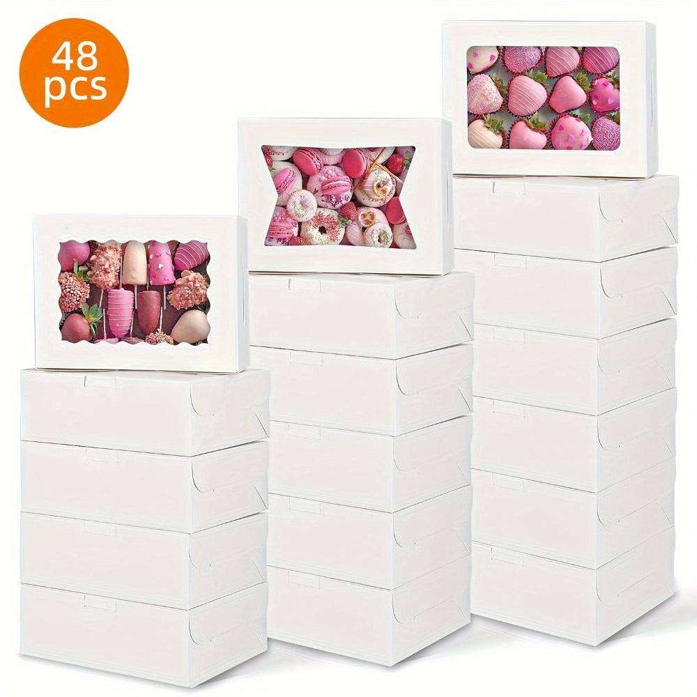 Cookie Boxes with Window 48 Pack – 8x6x2.5" Kraft Bakery Treat Boxes for Cookies, Macarons, Pastries & Cake, Brown & White Cardboard Gift Boxes for Birthday, Wedding & Holiday Packaging