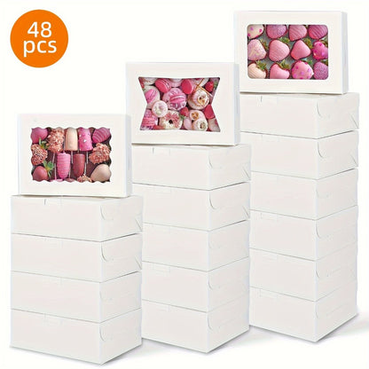 Cookie Boxes with Window 48 Pack – 8x6x2.5" Kraft Bakery Treat Boxes for Cookies, Macarons, Pastries & Cake, Brown & White Cardboard Gift Boxes for Birthday, Wedding & Holiday Packaging