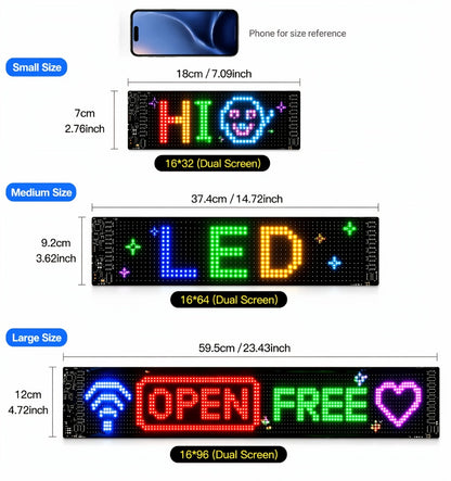 Programmable LED Sign – Flexible Matrix Display with App Control, Custom Text & Animations, Music Sync, USB Powered LED Panel for Bedroom Decor Store Window Business Display (3 Sizes)