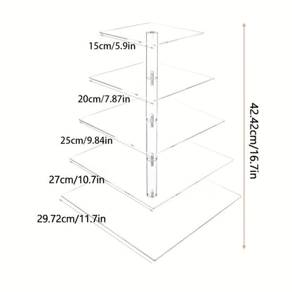 5-Tier Acrylic Cupcake Stand with LED String Lights – Square Dessert Display Tower for 60 Cupcakes Birthday Wedding Baby Shower Tea Party Elegant Transparent Cake Display Rack Easy to Assemble