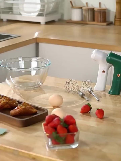 Electric Hand Mixer Cordless USB Rechargeable | 304 Stainless Steel Whisk 3-Speed Settings | Portable Handheld Mixer with 2 Detachable Whisks for Kitchen Baking Cake Cream