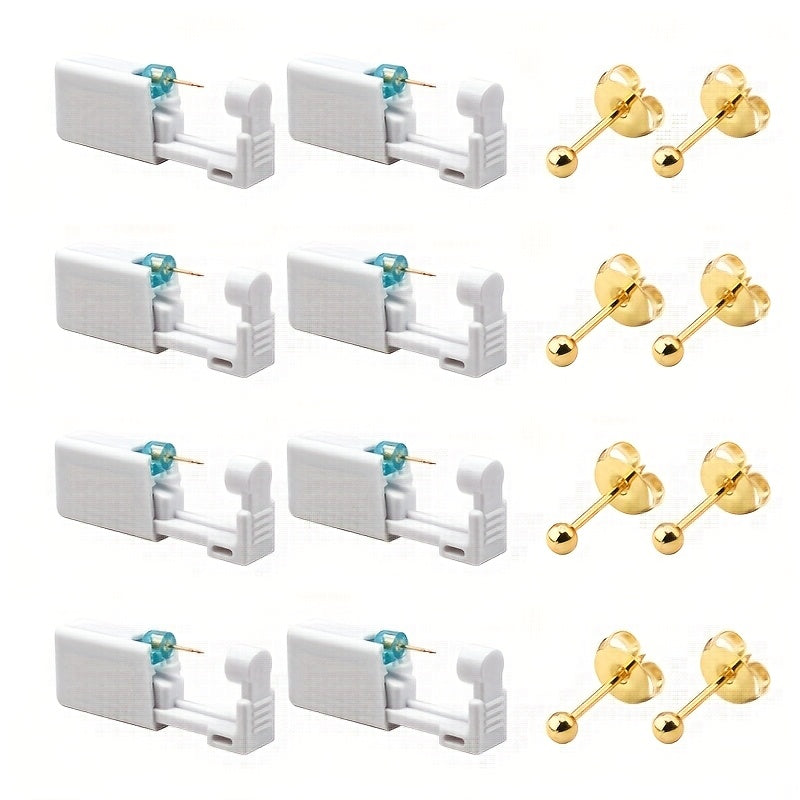 Ear Piercing Kit – 8 PCS Disposable Self Piercing Gun with 316 Stainless Steel Earrings, Safe & Easy Home Ear Piercing Tool for Family & Party Use