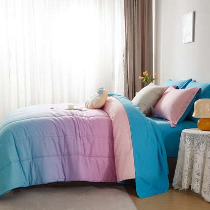 Rainbow Comforter Set 5/7Pcs - Stain-Resistant Hypoallergenic Lightweight Bed in a Bag Twin Full Queen King All Seasons 100% Polyester