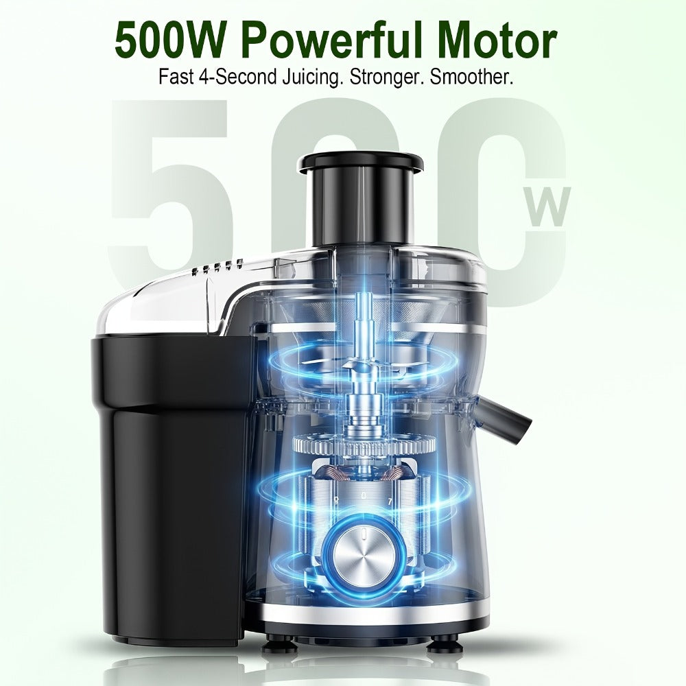 Centrifugal Juicer Machine 500W Wide 3" Feed Chute for Whole Fruits & Vegetables - Dual Speed, High Juice Yield, Stainless Steel, Dishwasher Safe Detachable Parts, Easy Clean Juicer for Healthy Living