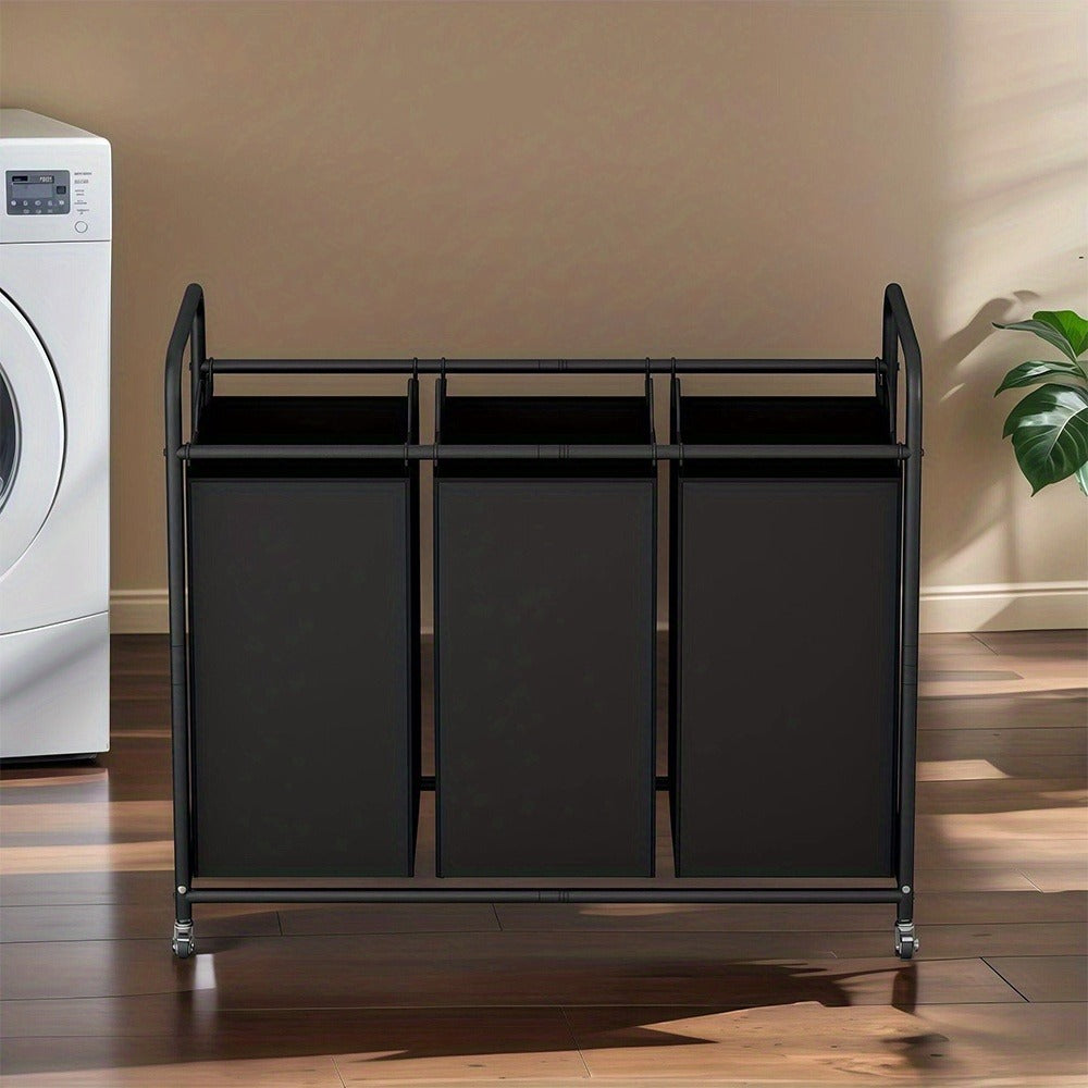 3-Bag Laundry Sorter Cart 63.4 Gallon – Rolling Hamper with Lockable Wheels & Removable Bags, Heavy-Duty Fabric Laundry Basket for Bedroom & Laundry Room, Black Gray Beige Brown