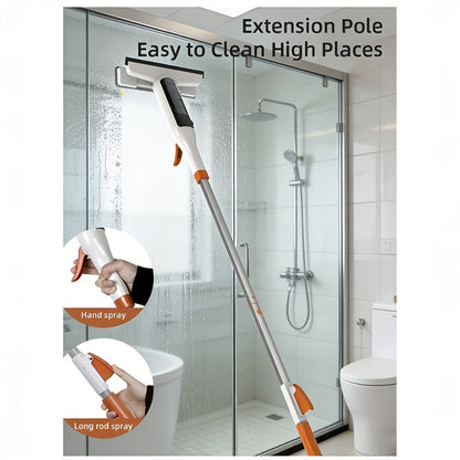 3-in-1 Glass Cleaning Kit with Durable Metal Pole & Scraper, Window Cleaner Tool for High Windows Shower Doors Car Windshields, Home Glass Cleaning Squeegee Set