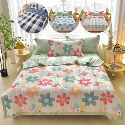 Quilt Set 3 Piece Summer Cooling – Floral Printed Thin Comforter with 2 Pillowcases, Soft Skin-Friendly Bedding for Twin Full Queen King, All Season Lightweight Blanket for Bedroom Hotel Guest Room