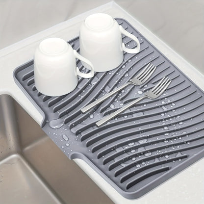 Silicone Dish Drying Mat Large 34.5x19in Slope Drain Design Kitchen Counter Drying Pad for Dishes Utensils & Countertop – Heat Resistant Non-Slip Draining Mat
