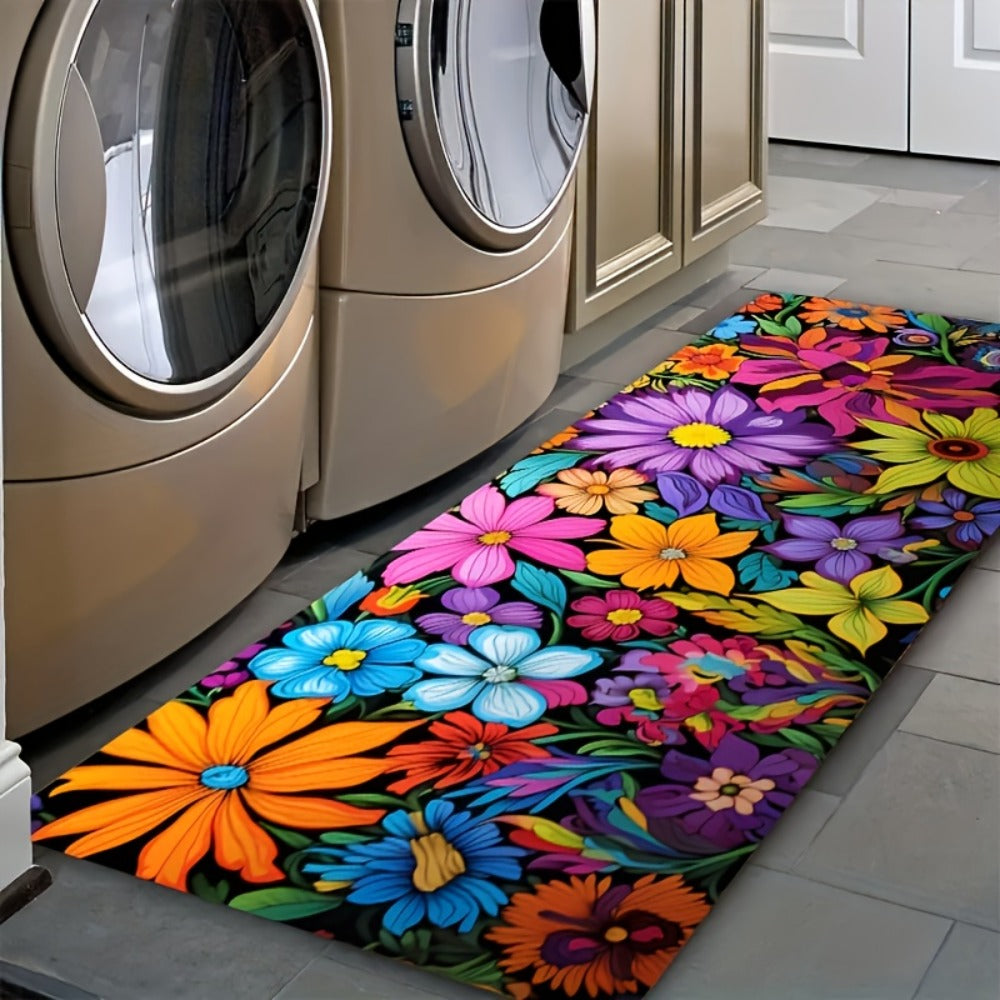 Kitchen Mat Floral Design – Soft Non-Slip Rectangular Rug, Machine Washable 100% Polyester Floor Mat for Kitchen, Bathroom, Laundry Room, Living Room & Bedroom